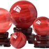 Goodsright Decor Natural Red Smelting Quartz Gemstone Ball Healing Crystal Sphere with Wooden Stand Home feng Shui Ornaments (M(Diameter 8CM/3.14inch))
