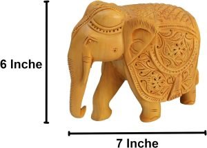 Goodsright Decor Handcrafted Beautifully Designed Wooden Carving Elephant (6 x 7 inches) for Home & Office Decoration