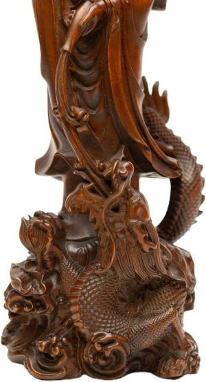 61suW1pFWNL._AC_SL1500 Goodsright Decor Dragon Guanyin Wooden Buddha Statue, Solid Wood Carved Bodhisattva, Living Room Decor, Antique Wood Happy Buddha, Home Ornament (Black, 6.3 Inches)
