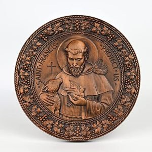 61tZiVQUnnL._AC_UY879 Goodsright Decor St. Francis Wood Carving Ornament Religious Idol Natural Wood Carving Wall Decor Pendant Desk Wooden Ornament Home Decor (200 * 200 * 18mm)