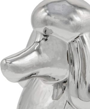 Goodsright Decor Ceramic Dog Statue - Metallic Silver Standing Poodle Dog Statue - Decorative Dog Sculpture for Garden or Home D??cor - Poodle Dog Outdoor Statue - (9?? x 3.5?? x 9.25??)