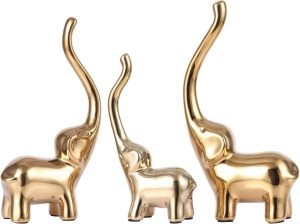 Goodsright Decor Exquisite Ceramic Elephant Family Statues: Decorative Elephant Figurines & Sculptures, Perfect for Home Decoration - Available in Elegant Black, White, Silver, and Gold (Assorted)