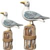 Goodsright Decor Wooden Seagull Figurine Sea Bird Sculpture Mediterranean Style Bird Statue Craft Ornament Decoration Gift for Home Decoration (Big and Small for 1 Set) 2pcs