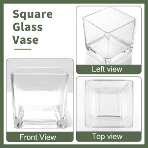 Goodsright Decor 6 Pack Square Glass Vases 5 x 5 x 5 Inch, Clear Cube Flower Vases for Centerpieces, Candle Holders for Wedding Party Home Decor