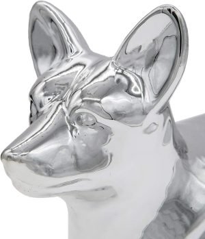 Goodsright Decor Corgi Dog Statue - Metallic Silver Standing Ceramic Dog Statue - Decorative Dog Sculpture for Garden or Home D??cor - Corgi Dog Outdoor Statue - (10.82?? x 3.62?? x 6.61??)