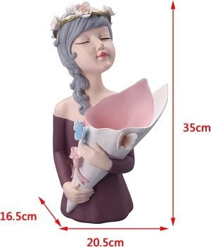 Goodsright Decor Girl Figurine Flower Vase Girl Statue Resin Girl Sculpture Flower Holder Desktop Planter for Home Office Table Ornaments - Purple Red