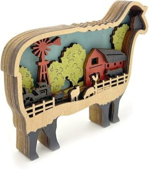 Goodsright Decor Animal 12inch Shark Decor,Wooden Home Shark Statues and Figurines,Shark Wall Ornament Multilayer Woodland,Shark Silhouette and Sculpture,Shark Decoration for Wall Shelf Wood(Shark+Light)