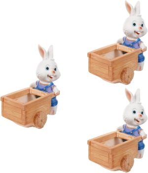 Goodsright Decor 3 Pcs Rabbit Pot Rabbit Garden Statue Desk Flower Pot Vintage Vase Planter Dinner Table Decor Oddish Flower Pot Pots Large Indoor Plant Pot Bunny Animal Resin Bonsai Pot