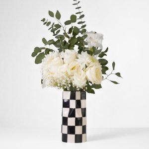 Goodsright Decor Large Checkered Vase, Modern Home Decor, Decorative Ceramic Flower Vase, Aesthetic Black & White Room Decor for Office, Bedroom, Living Room (11.25?? Tall)