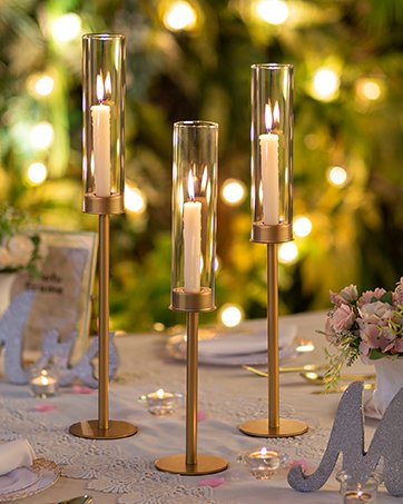 Gold Hurricane Candlestick Holder for Taper Candles