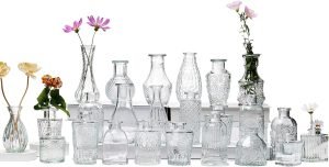 Goodsright Decor Glass Bud Vase Set of 30, Small Flower Vases, Glass Vases for Centerpieces, Vintage Home Table Decorations Bud Vases (30 Pcs, Amber)