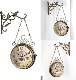 Goodsright Decor Vintage Double Side Silent Wall Clock Wrought Iron Hanging Time Clock Ornaments for Home Bedroom Dormitory Wall Double Side Wall Clock