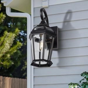 Goodsright Decor Outdoor Wall Lantern, Exterior Wall Light Fixtures, Black Porch Light with Tempered Glass, Anti-Rust Wall Lighting for House, Garage, Doorway