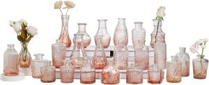 Goodsright Decor Glass Bud Vase Set of 30, Small Flower Vases, Glass Vases for Centerpieces, Vintage Home Table Decorations Bud Vases (30 Pcs, Amber)