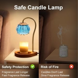 Goodsright Decor Candle Warmer Lamp with Timer, Dimmable Candle Warmer Lantern Light, Electric Glass Shade Jar Candle Warming Holders for Home Decoration Valentine's Day Gift, Bright Blue