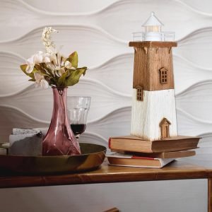 Goodsright Decor Wooden Lighthouse with Lights Nautical Tabletop Figurine Beach Themed Ornaments - Lighted Tower Light Wood Home D??cor Party Decoration (Brown)