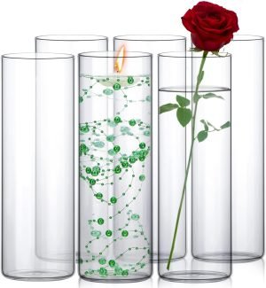 711cd8cAB9L._AC_SL1500 Goodsright Decor 6 Pcs Glass Cylinder Vases Bulk for Centerpieces Decorative Tall Cylinder Vase Floating Candle Holders Clear Flower Vase for Tables Wedding Party Home Formal Dinners Decorations (10 x 4 Inch)