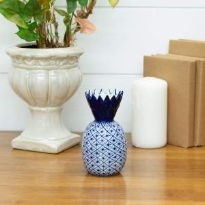 Goodsright Decor Small Pineapple Narrow Neck Glossy Blue and White 6 inch Porcelain Ceramic Vase