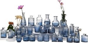 Goodsright Decor Glass Bud Vase Set of 30, Small Flower Vases, Glass Vases for Centerpieces, Vintage Home Table Decorations Bud Vases (30 Pcs, Amber)