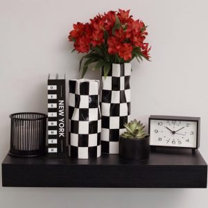 Goodsright Decor Large Checkered Vase, Modern Home Decor, Decorative Ceramic Flower Vase, Aesthetic Black & White Room Decor for Office, Bedroom, Living Room (11.25?? Tall)