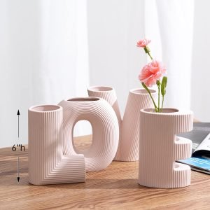 Goodsright Decor Love Sign Set of 4 Ceramic Small Flower Vases,Valentines Day Decorations for The Home,Trendy Home D??cor;Centerpiece for a Bridal Shower;Entryway, Mantel, Shelf D??cor-Pink