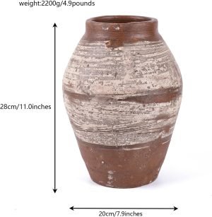 Goodsright Decor 11" Tall Rustic Farmhouse Vase, Vintage Vase Large Cerarnic Flower Terracotta Vase,Retro Vase for Home Decor,Ceramic Vase for Living Room,Bedroom,Bookshelf
