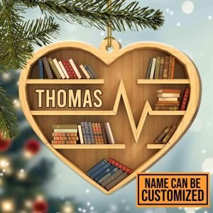 Goodsright Decor Personalized Books Heart Wooden Christmas Ornament - Book Lovers Ornament - Bookshelf Ornament, Wooden Ornament, Pack 3