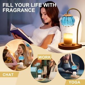 Goodsright Decor Candle Warmer Lamp with Timer, Dimmable Candle Warmer Lantern Light, Electric Glass Shade Jar Candle Warming Holders for Home Decoration Valentine's Day Gift, Bright Blue