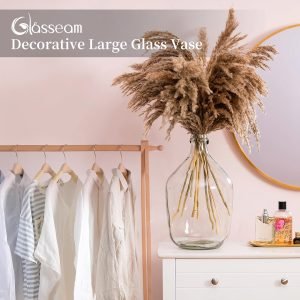 Goodsright Decor Large Glass Tall Floor Vase, 15in Glasseam Farmhouse Clear Vase Decor, Oversized Modern Big Jug Vase, Recycled Blown Decorative Pampas Vase for Flowers Living Room Home Decorations