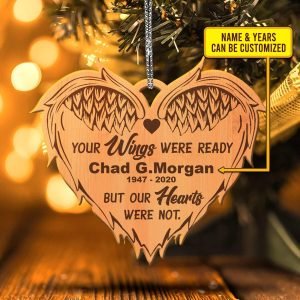 Goodsright Decor Personalized Your Wings were Ready Ornament - Heart Wings Keepsake Memorial Christmas Ornament, Wooden Ornament, Pack 3
