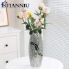 Goodsright Decor Decorative Shine Vase Stunning Handmade Mosaic Crackle Glass House Decor Table Centerpieces Modern Room Decoration (Hu-Silver)