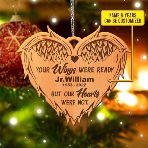 Goodsright Decor Personalized Your Wings were Ready Ornament - Heart Wings Keepsake Memorial Christmas Ornament, Wooden Ornament, Pack 3