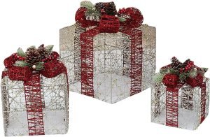 Goodsright Decor Wrought Iron Gift Box Ornament Pack of 3 Household Party Decoration Accessory for Shopping Mall Restaurant Room Elegant Home Decor