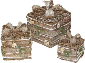 Goodsright Decor Wrought Iron Gift Box Ornament Pack of 3 Household Party Decoration Accessory for Shopping Mall Restaurant Room Elegant Home Decor