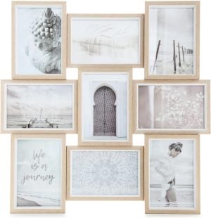 719oZEHEviL._AC_SL1500 Goodsright Decor Picture Frames 4x6 inch (10.2x15.2cm) 9 Opening Wooden Picture Frames Collage Wall Decor Natural and White