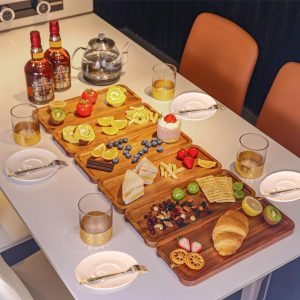 Goodsright Decor Wood Serving Trays 6 pcs, 14x6 in, Rustic Wooden Platters for Party, Kitchen Platter, Acacia Wooden Dessert Table Display Set, Decorative Tray Decor Small Chees, Charcuterie Boards Long BBQ Plates