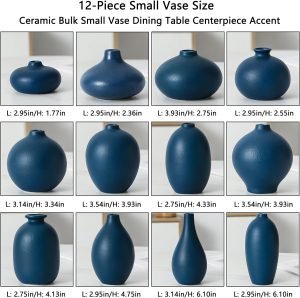 Goodsright Decor Bud Vases Set of 12 - Blue Ceramic Bud Vases in Bulk Dining Table Centerpieces, Cute Mini Small Flower Vase for Pampas Grass&Single Flower Decor, Ideal Wedding Window Sill Aesthetic Desk Decor