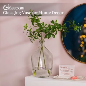 Goodsright Decor Large Glass Tall Floor Vase, 15in Glasseam Farmhouse Clear Vase Decor, Oversized Modern Big Jug Vase, Recycled Blown Decorative Pampas Vase for Flowers Living Room Home Decorations