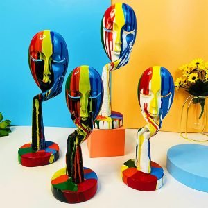 Goodsright Decor Abstract Thinker Sculpture Colorful Women Face Statue Resin Art Figurine Home Decorations for Living Room Book Shelf TV Bar Cabinet Desk Table Top Ornament??Multi A, 15 inch??