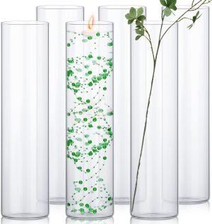 71Bisd_GNiL._AC_SL1500 Goodsright Decor 6 Pcs Glass Cylinder Vases Bulk for Centerpieces Decorative Tall Cylinder Vase Floating Candle Holders Clear Flower Vase for Tables Wedding Party Home Formal Dinners Decorations (10 x 4 Inch)