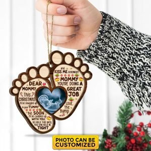 Goodsright Decor Custom Dear Mommy This Christmas I'll Be Snuggled Up in Your Tummy Wooden Christmas Ornament Keepsake, Wooden Ornament, Pack 3