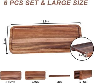 Goodsright Decor Wood Serving Trays 6 pcs, 14x6 in, Rustic Wooden Platters for Party, Kitchen Platter, Acacia Wooden Dessert Table Display Set, Decorative Tray Decor Small Chees, Charcuterie Boards Long BBQ Plates