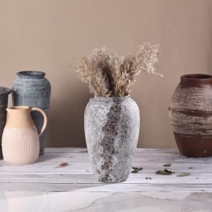 Goodsright Decor 11.8 Inch Ceramic Vase,Boho Rustic Large vases Home Decor,Whitewashed Terra Cotta Pottery Decorative Vase,for Living Room, Entryway,Table,Floor,Christmas New Year Holiday (11.8 * 7.1 inches)