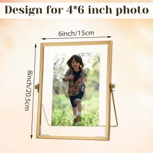 Goodsright Decor 9 Pieces Glass Picture Frame Metal Floating Frame Photo Frame Pressed Glass Photo Frame Vintage Brass Picture Frame Metal Geometric Picture Frame Desk Vertical Frame, 4 x 6 Inch (Gold)