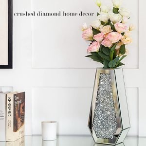 Goodsright Decor Crushed Diamond Mirrored Flower Vase Large Glass Vase Modern Crystal Decorative Mirror Vases Stunning Luxury Tall Floor Vase for Centerpieces Flowers Home Decor, Silver, 14" H. Can??t Hold Water.