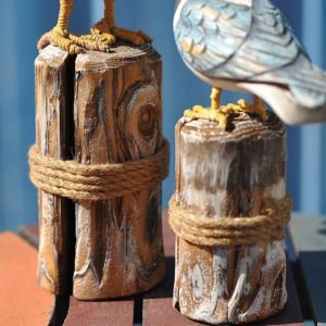 Goodsright Decor Wooden Seagull Figurine Sea Bird Sculpture Mediterranean Style Bird Statue Craft Ornament Decoration Gift for Home Decoration (Big and Small for 1 Set) 2pcs