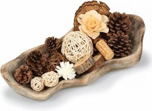 Goodsright Decor Wavy Live Edge Wooden Dough Bowl for Decor 16" L Natural Root Wood Hand Carved Decorative Wooden Farmhouse Fruit Bowl, Home Decoration Centerpiece, Dining Room Table Display Bowl