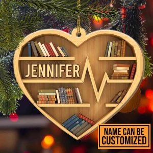 Goodsright Decor Personalized Books Heart Wooden Christmas Ornament - Book Lovers Ornament - Bookshelf Ornament, Wooden Ornament, Pack 3