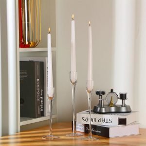 71LTf5vwQaL._AC_SL1500 Goodsright Decor Wedding Glass Taper Candle Holders Candlestick Holders Bulk Clear Decorative Candle Stands Fits 3/4 Inch Thick Candle for Table Centerpiece Anniversary Dining Room Home Party Decor(6 Pcs)