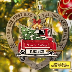 71Lw5QBuz6L._AC_SL1500 Goodsright Decor Personalized from Our First Kiss Till Our Last Breath Ornament - Married Couples Wedding Christmas Ornament, Wooden Ornament, Pack 3